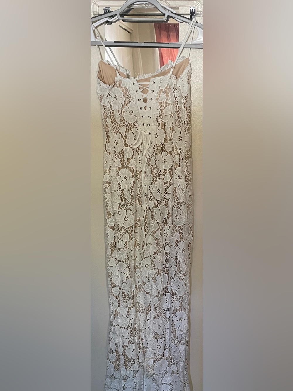 New, Amazon White Lace Overlay beige Slip Womens Dress size M maxi, form fitting - Picture 2 of 10
